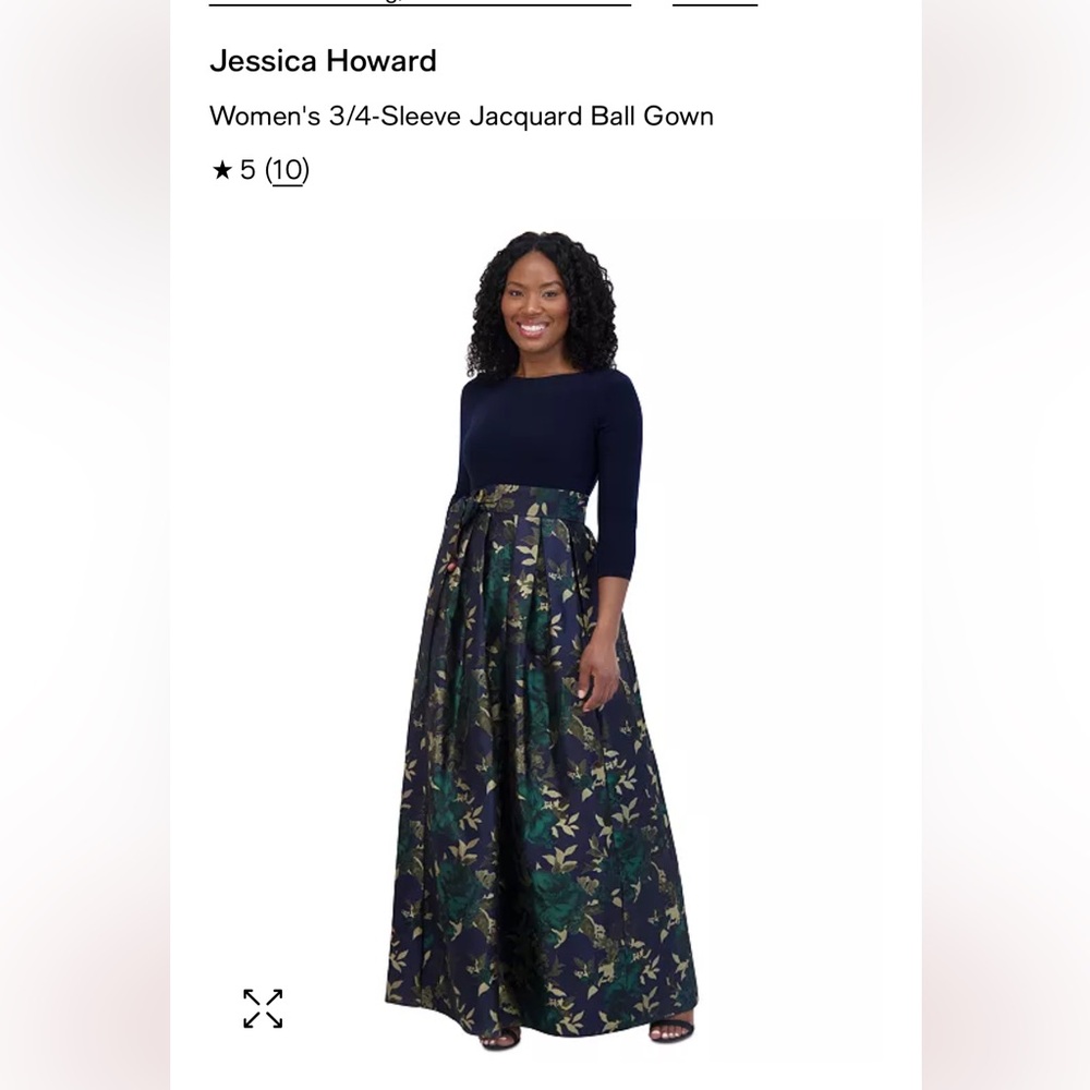 Jessica Howard Navy and Floral Jacquard Ball Gown